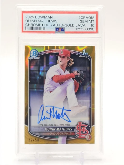 Quinn Mathews 2025 Bowman Chrome 1st Gold Lava Auto /50 PSA 10 Q3948