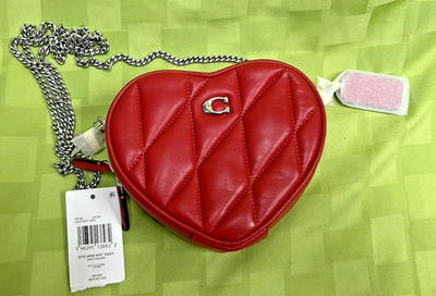 Coach Heart Crossbody Bag 14 With Pillow Quilting Silver/Sport Red