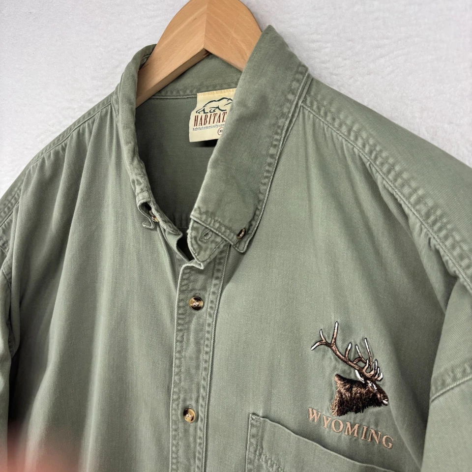 WYOMING Shirt Mens XL Elk Hunting Twill Utility Button Down Cotton Green - Image 2 of 4