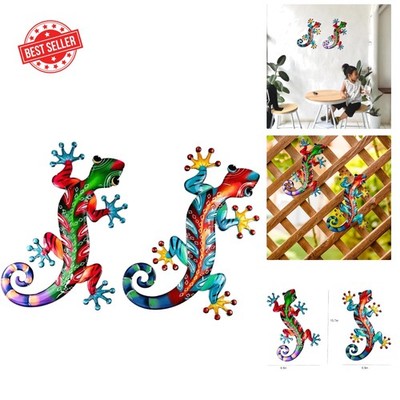 Fun and Functional: Set of 2 Large Metal Gecko Wall Decor for Any Space