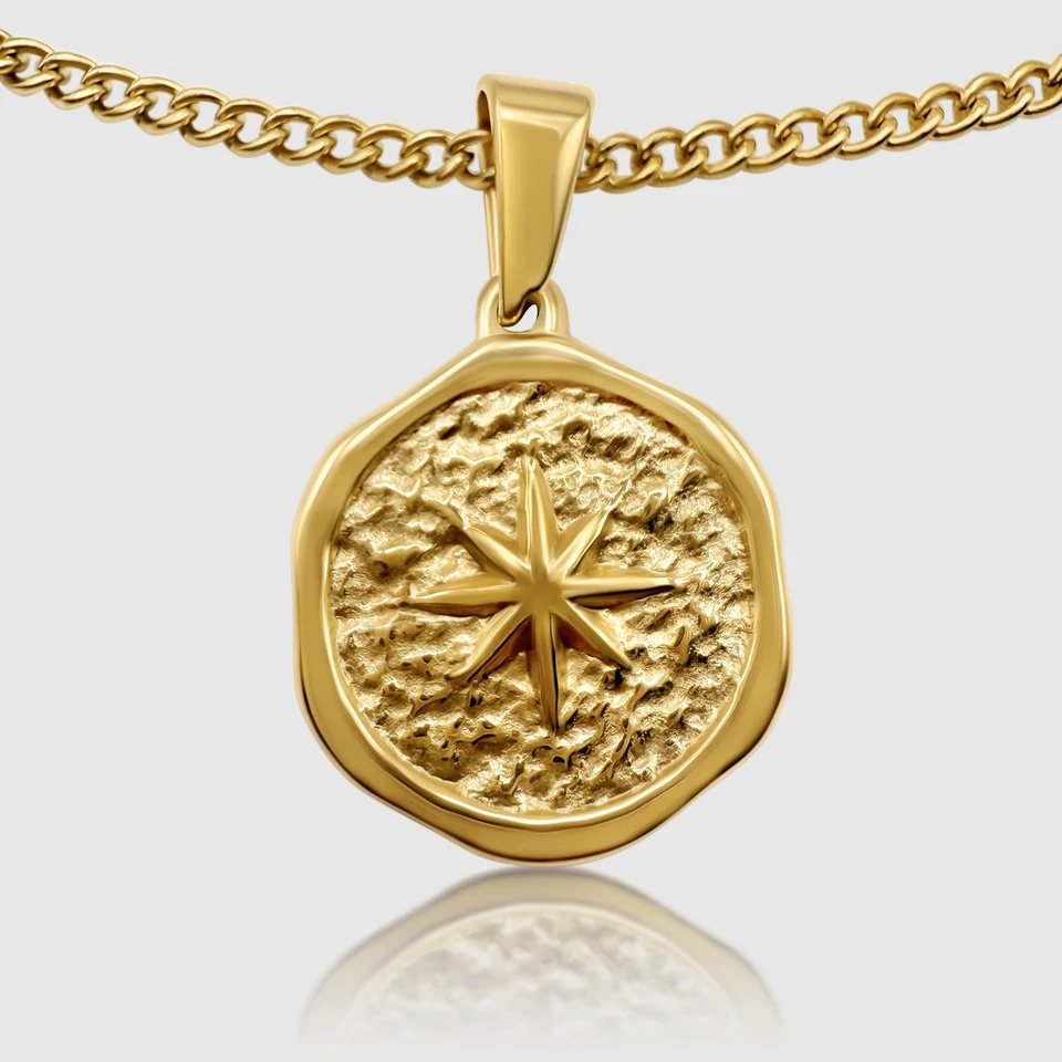 18K Gold North Star Compass Necklace, Star Charm Pendant, Lucky Star Jewelry 20” - Image 4 of 4