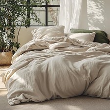 Linen Duvet Cover Queen Size Queen 90" x 90" 01 - Light Khaki No Comforter 
