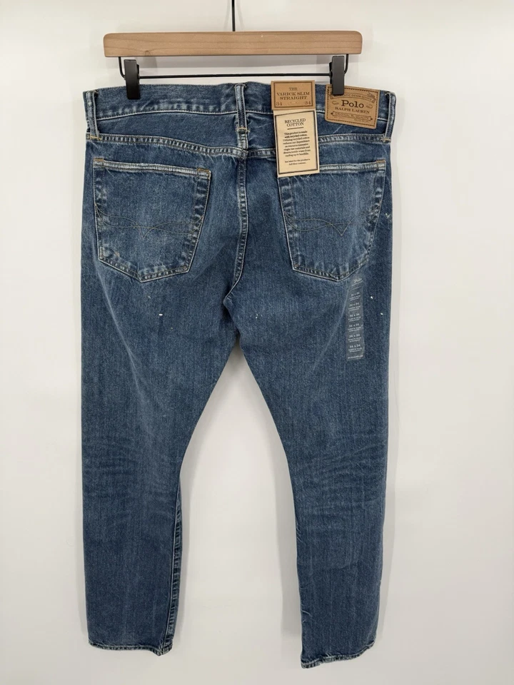 NUEVO Polo Ralph Lauren The Varick Pantalones de mezclilla rectos ajustados Pintura Distress para hombre 34x34 Foto 2 de 4