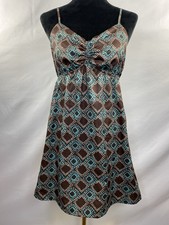 Cider Y2K Brown Teal Geometric Print Cutout Back Mini Dress Size Small