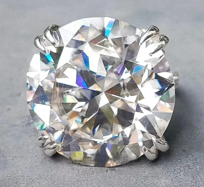 #ad Rare amp; Huge 40 Ct Certified Round Treated White Diamond Cocktail Ring 925 Silver $442.80