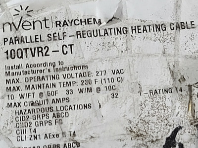 nVent/Raychem 10QTVR2-CT QTVR Self-Regulating Heating Cable 10W/Ft 200-277V /1ft