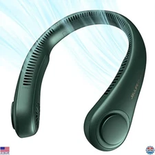 JISULIFE Bladeless Neck Fan - Hands-Free, 5 Speeds, 4000mAh Battery, Dark Green