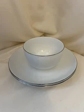 Pier 1 Platinum Rim 3 Pc Lot - Two Dinner Plates 1 Soup/Cereal Bowl NEW