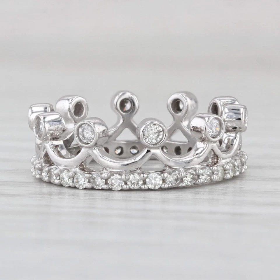 0.58ctw Eternity Diamond Crown Ring 14k White Gold Size 4.25 Stackable - Image 2 of 4