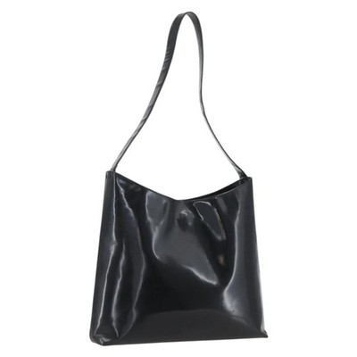 PRADA Shoulder Bag Patent leather Black Silver Auth 160262
