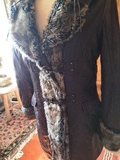 Biba country Lamm nappa Mantel mit Pelzbesatz gr.34 neu