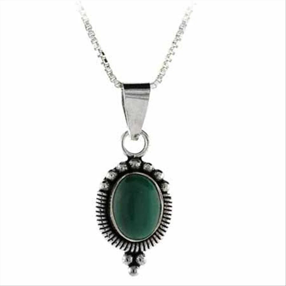 Pendentif Ovale En Argent Sterling 925 Et Malachite - Collier 45.7 Cm Style Bali | Bijou Perle Unique