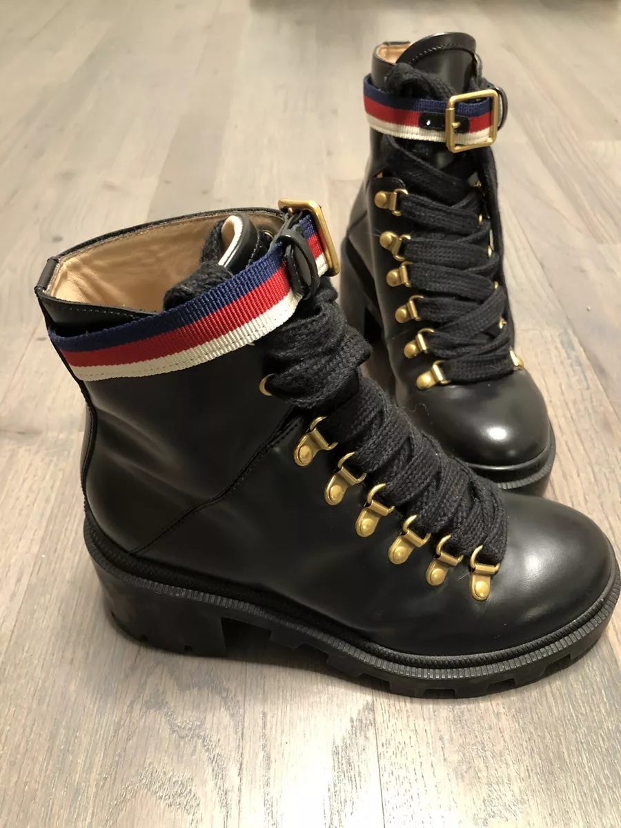 Gucci leather ankle top boot with belt
