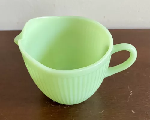 VTG Fire-King Jadeite Jane Ray Ribbed CREAMER, ca 1940s-1950s. SEE DESCRIPTION