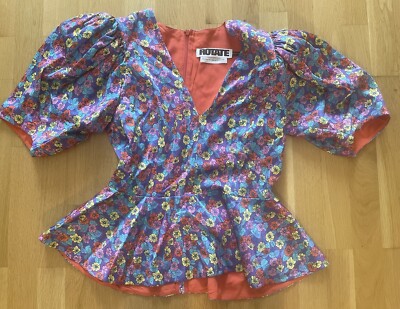 ROTATE BIRGER CHRISTENSEN Mindy Floral - Print Satin Peplum Top - Size EU40