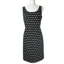 Adrianna Papell Womens Black White Polka Dot Sheath Dress Scoop Neck Size 6
