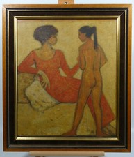 Gemälde Otto Fuchs Dachau Dachauer Maler Akt Frauen 50x57 cm