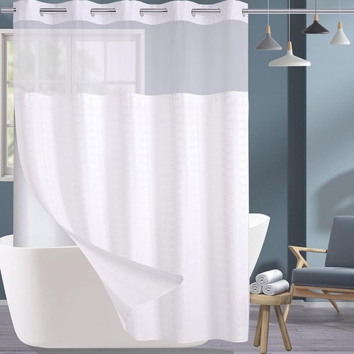 All-Season Light-Filtering Shower Curtain Set with Easy Install Flex-On Rings - Picture 3 of 9
