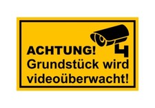 Schild Achtung Grundst&uuml;ck wird video&uuml;berwacht gelb Kunststoff 250x150mm #1377