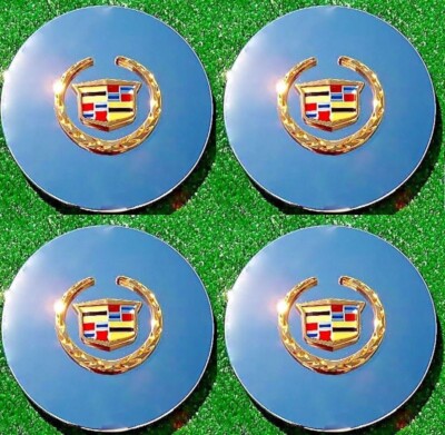 4 NEW OEM Factory Cadillac Logo Center Caps Gold DTS Deville