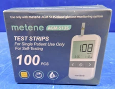 Box 100 Count Metene AGM-513S Test Strips for Diabetes Blood Glucose / Exp 2026
