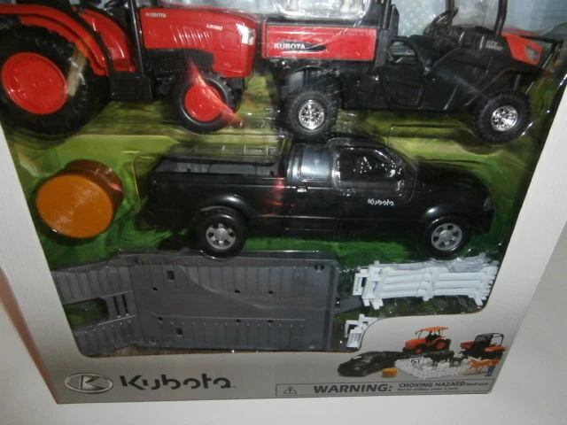 NewRay Kubota Tractor RTV Pickup Truck Trailer Horses Cows Hay Farm Playset - Image 2 of 4