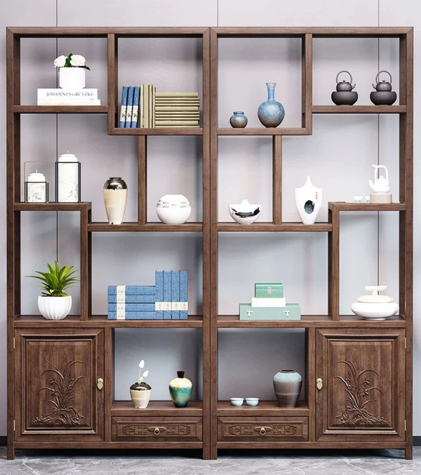 Mueble de estante de madera decorativo | asiático|oriental|chino más espacio para exhibición Foto 2 de 2