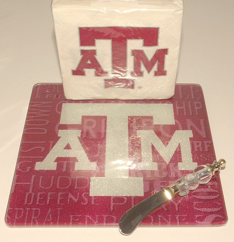Texas A&M - Aggies - It's a Party GIFT SET - Cutting Board Cheese Knife *NEW - Bild 4 von 4