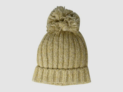 $32 Michael Stars Women's Brown Folded Cuff Ribbed Knit Pom Pom Beanie One Size