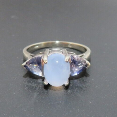 14K YG CABOCHON LIGHT BLUE TOPAZ & IOLITE RING  SZ 6 2.93 grams (AI-2237)