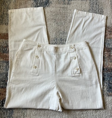 Happily Grey HG Size XL White Cotton High Waisted Wide Leg Sailor Trouser Pants 