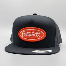 Image of Peterbilt Hat, Peterbilt Trucker Hat, Black Hi-Crown Vintage Patch Snapback Cap