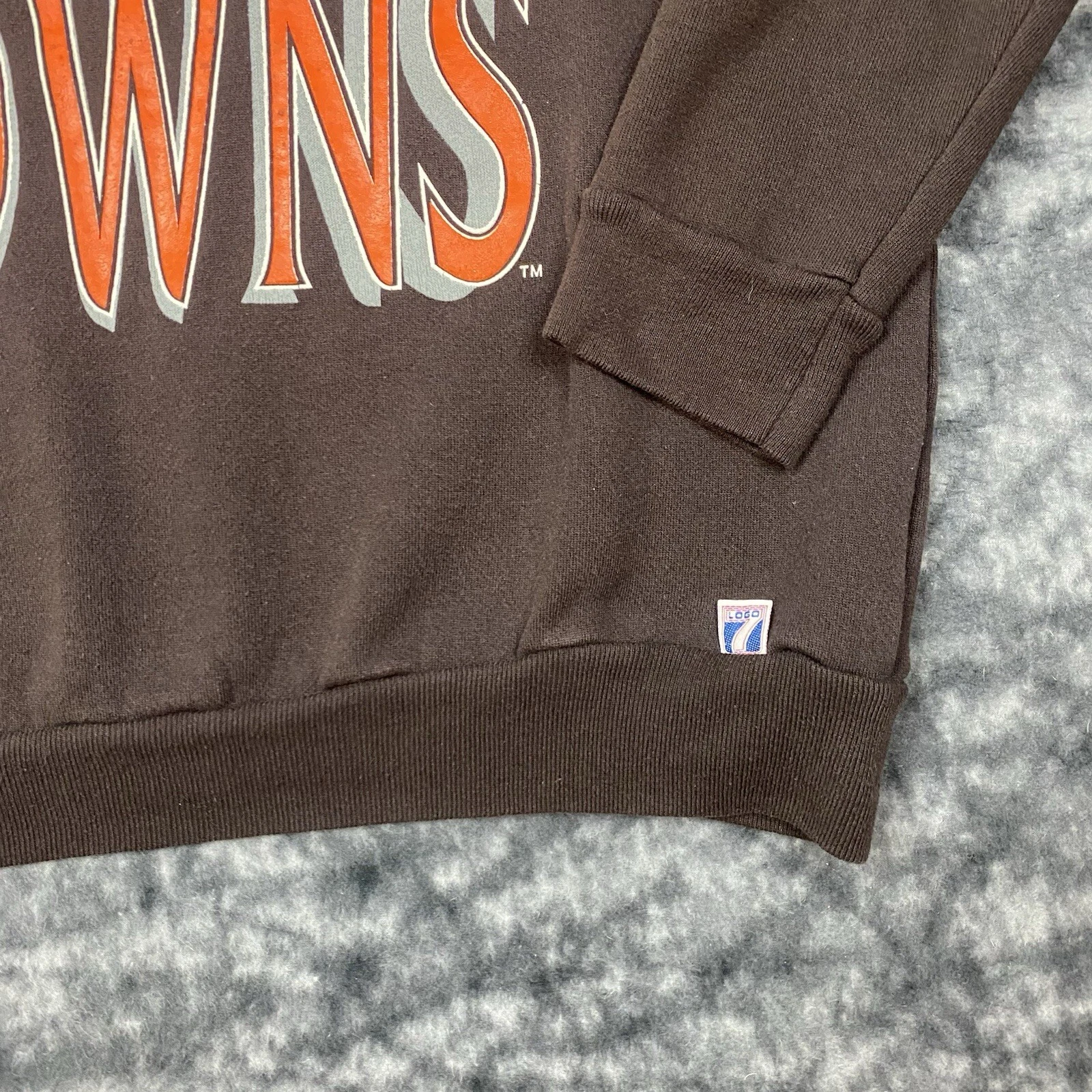1992 Logo 7 Cleveland Browns Crewneck Mens Size L Vintage 3D Spell Out Pullover