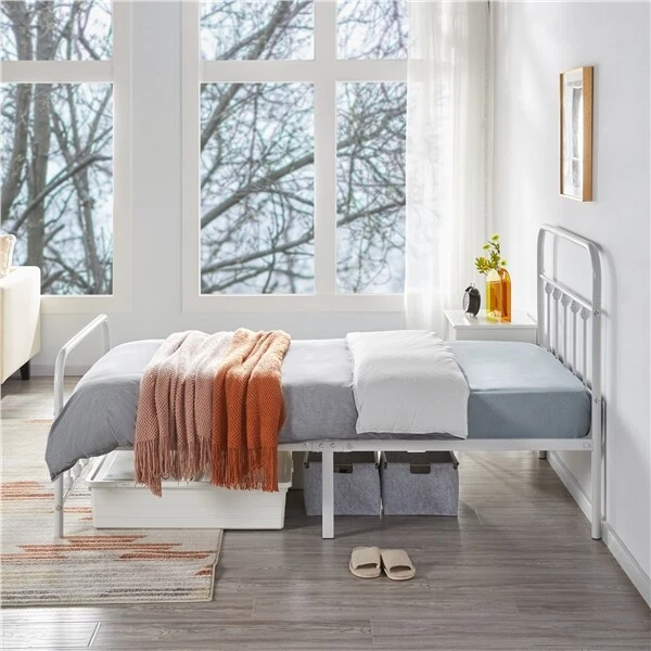 Black/White/Silver Classic Metal Platform Bed Frame w/ Headboard and Footboard - Image 3 of 4