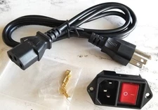 1Pcs IEC320 C14 ACPower Cord Inlet Socket With Rocker Switch250V 10A+1meter cord