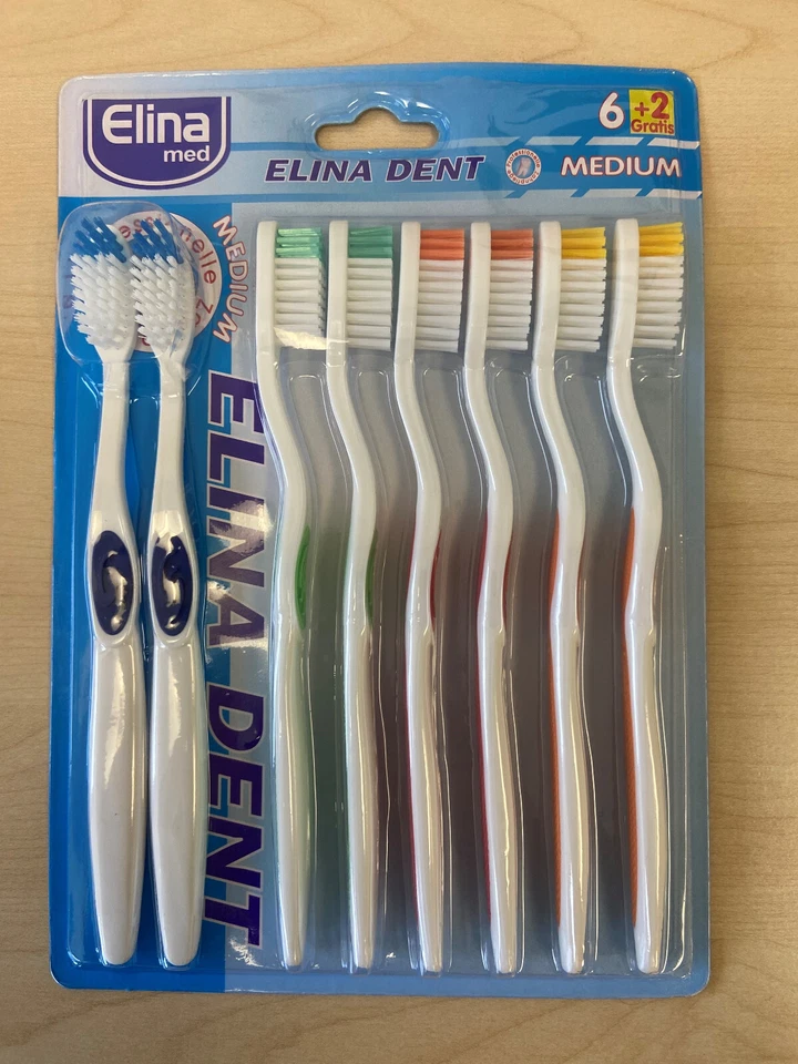 8er Zahnbürsten Set Elina med Zahnbürste Handzahnbürste Medium 6+2