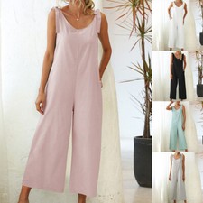 Women's Beach Holiday Loose Trousers Overalls Summer Dungarees Jumpsuit Romper/