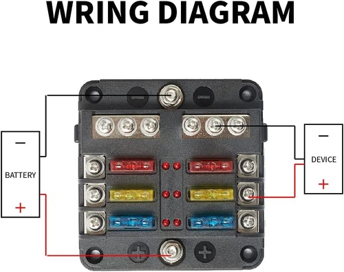 6 Wege Auto Boot Stromverteilung 12-24V Blade Sicherungshalter Box Block Panel Platine - Bild 9 von 14