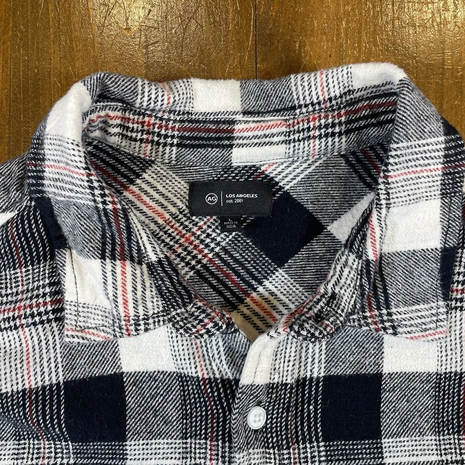 Camisa abotonada de franela AG Adriano Goldschmied para hombre talla grande negra blanca roja Foto 4 de 4