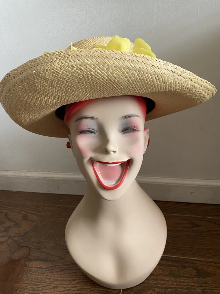 Vintage Hat Straw French Quarter Design USA Yellow Flower Petals Small 7” Women - Image 2 of 4