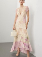 LoveShackFancy Roupell Floral V-Neck Puff Sleeve Maxi Dress 14 