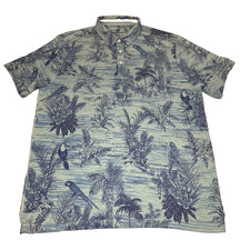 Tommy Bahama Hawaiian Polo Shirt Men's Large Blue Floral Tropical Golf Cruise