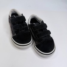 Vans Toddler Old Skool V Hook Loop Black Glitter Sneakers Size 5.5 Toddler