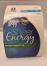 L'eggs Sheer Energy Pantyhose/Med Support/control top/reinforced toe/size B Nude
