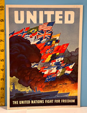 Original 1943 The United Nations Fight for Freedom Small WWII Poster🔥