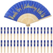 50 Pcs Royal Blue Silk Hand Fans Bulk Wedding Fans for Guests Handheld Folded...
