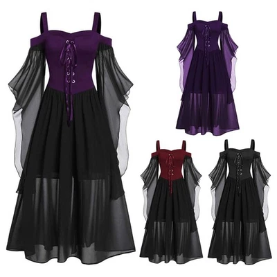 Damen Punk Gothic Halloween Karneval Cosplay Kostüm Hexen Lang Partykleid L- 5XL - Bild 1 von 4
