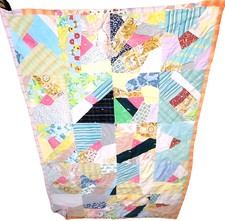 Vintage Crazy Patchwork Quilt Handmade 78"x54" Twin Blanket Throw Heavyweight