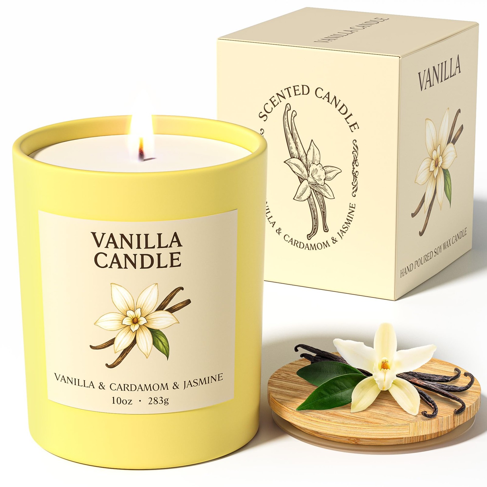 Bougies parfumées vanille lot de 4 pots en cire naturelle de soja