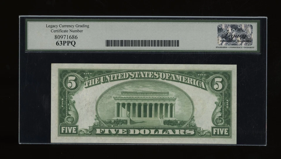 DBR 1928-A $5 FRN Chicago Numeral Fr. 1951-G Legacy 63 PPQ Serial G49003529A - Image 2 of 2